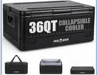 INSMEER 35QT Hard Coolers Collapsible Ice Chest, Car Cooler Box Large Cooler Foam Chest Box with Waterproof Bag and Portable Strap,Keep Cold and Warm