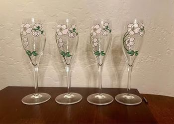 Set of 4 Perrier-Jouët Hand-painted Champagne glasses