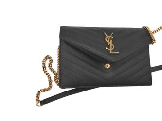 Yves Saint Laurent Cassandre Envelope Chain Black Purse / Handbag