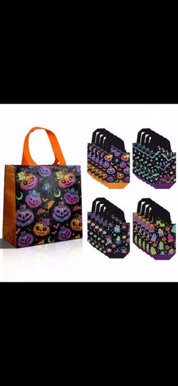 32 Pcs Halloween Trick or Treat Glow Non Woven Bag, Ghost, Pumpkin, Bat Patterns