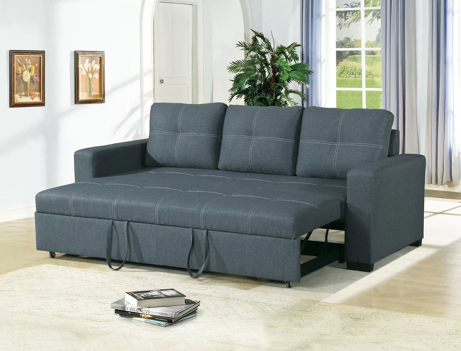 Convertible Sofa Sleeper Sofa with Pull-Out Bed Color: Blue Gray