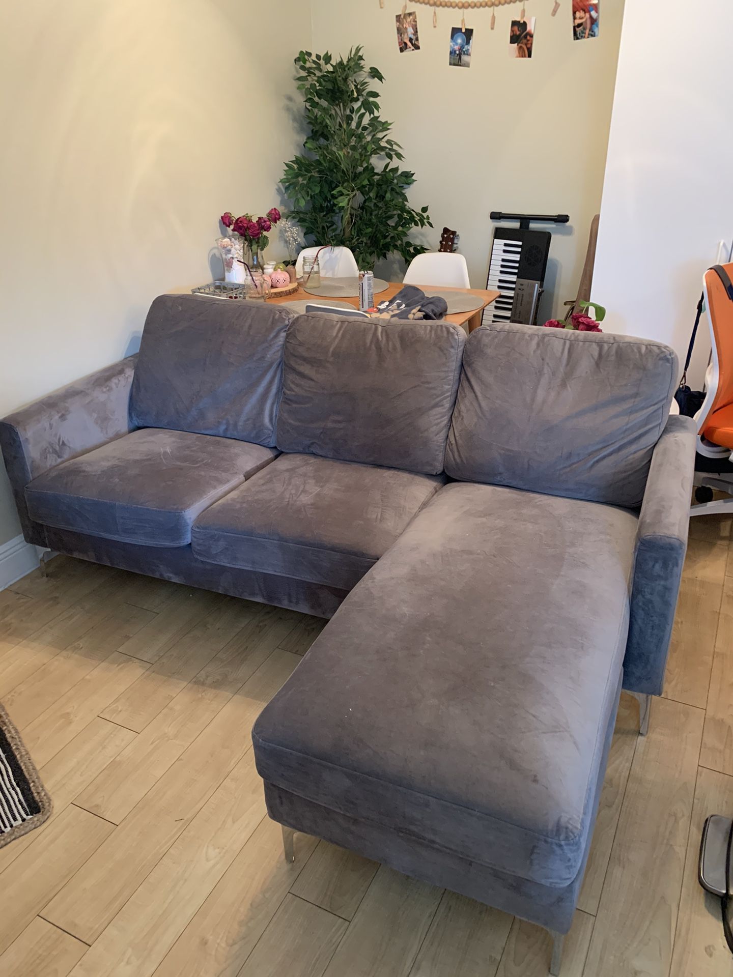 Gray Microfiber Sectional Sofa