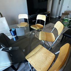 Set of 4 Modern Bar Stools - Wood & Metal Frame