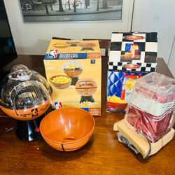 (2) Popcorn Hot Air Makers NBA & 50’s Retro Style No Oil Needed, Uses Hot Air to Pop Kernels