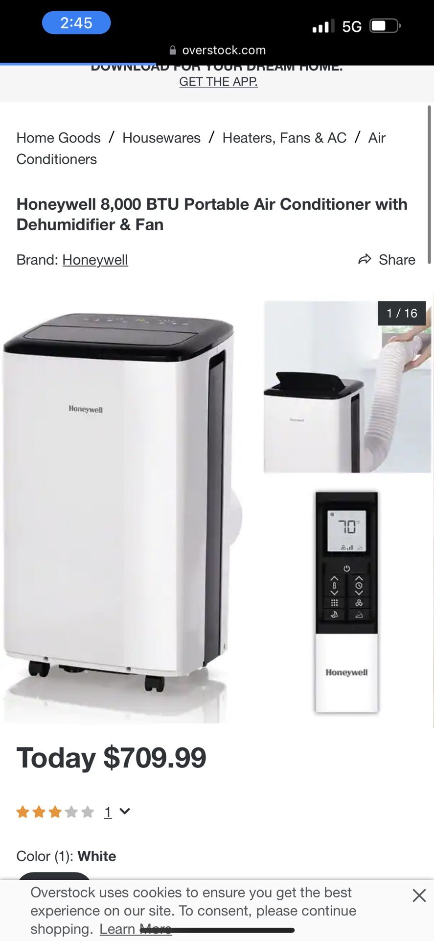 Honeywell 8,000 BTU Smart Wi-Fi Portable Air Conditioner and Dehumidifier 