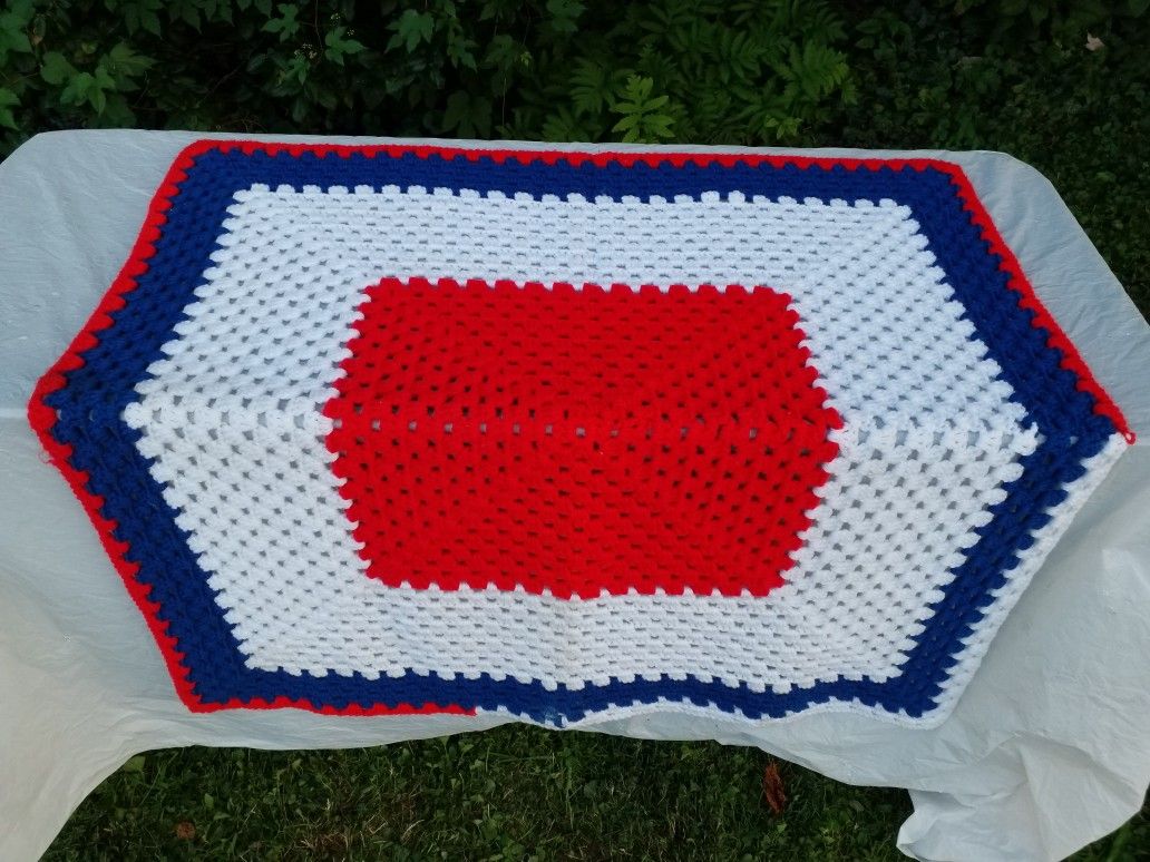 Red, White and Blue Croched Hand Made Blanket