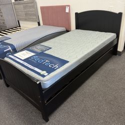  Black Twin Size Over Twin Trundle Bed Frame