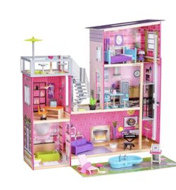 KidKraft Dollhouse de Madera Uptown con Luces y Sonidos, Piscina y 36 Accesorios