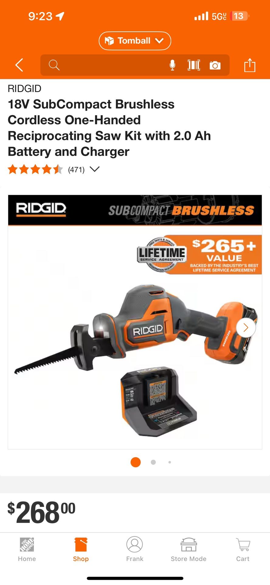 Ridgid Hack/zall Reciprocating Saw With Battery And Charger