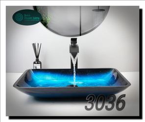 🔥 Modern Blue Glass Vessel Sink w/ Waterfall Faucet & Pop-Up Drain – 22” Bathroom Vanity Basin Set