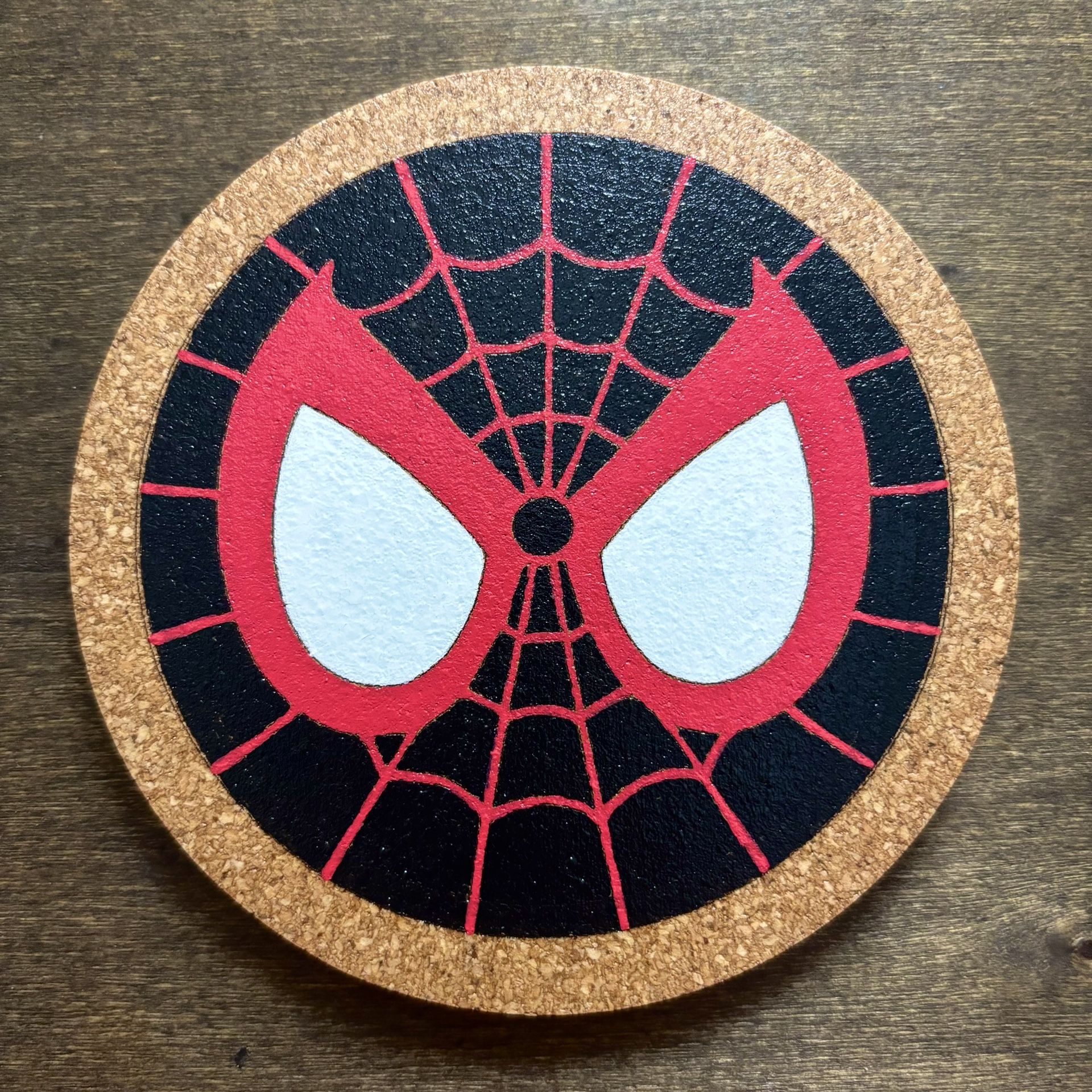 Spider-Man Miles Morales Mask Symbol Painted Cork Coaster #1