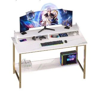 Computer Desk with Shelves, 43 Inch Gaming Writing Desk, Study PC Table Workstation with Storage for Home Office, Living Room, Bedroom, Metal Frame, W