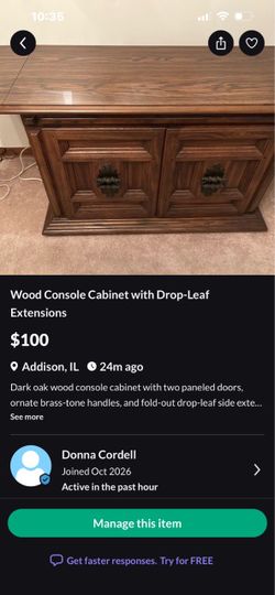Wood Console Cabinet with Drop-Leaf Extensions