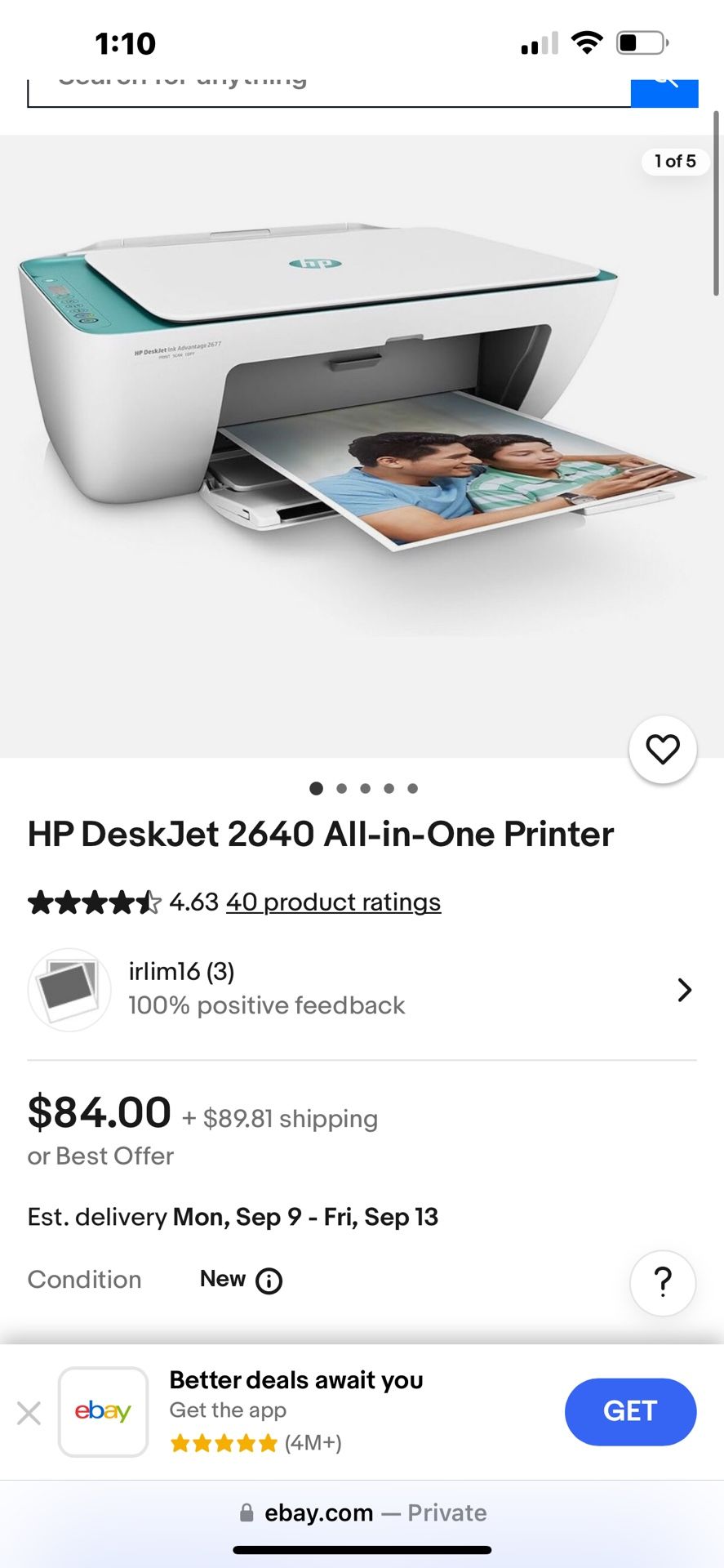 HP DeskJet 2640 New Ink Including 