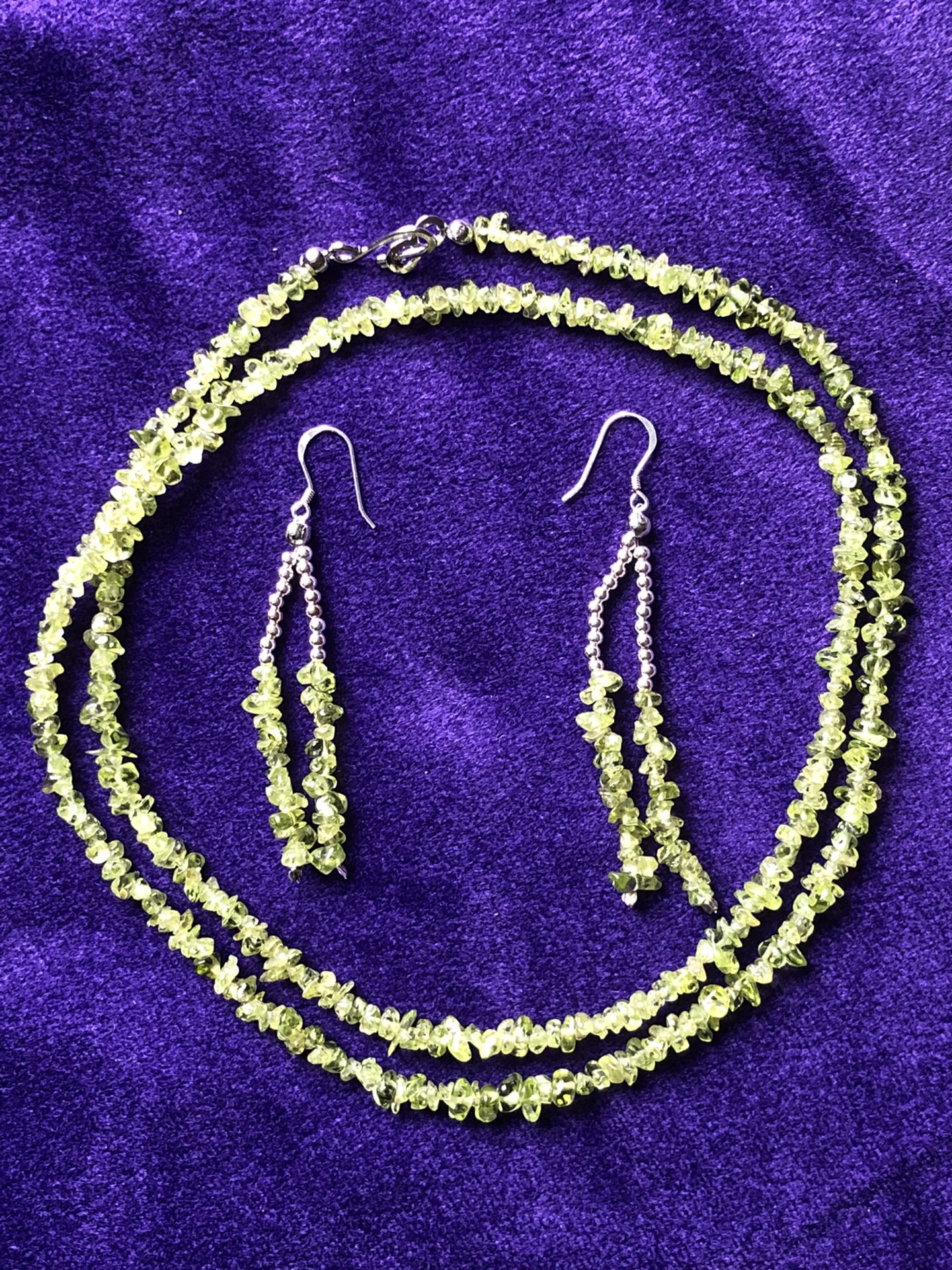 Peridot Chip Necklace & Earring Set