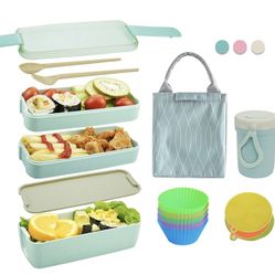 New Japanese Lunch Box Kit (11 PCS) 3-In-1 Compartment, Leak-proof Bento Lunch Box Meal Prep Containers with Utensils, Bento Boxes for Adults/Kids 