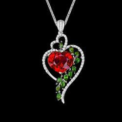 Beautiful Heart Ruby./Green Silver Plated Diamond Necklace