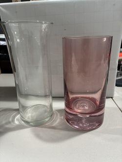 Clear & Pink Glass Vases 