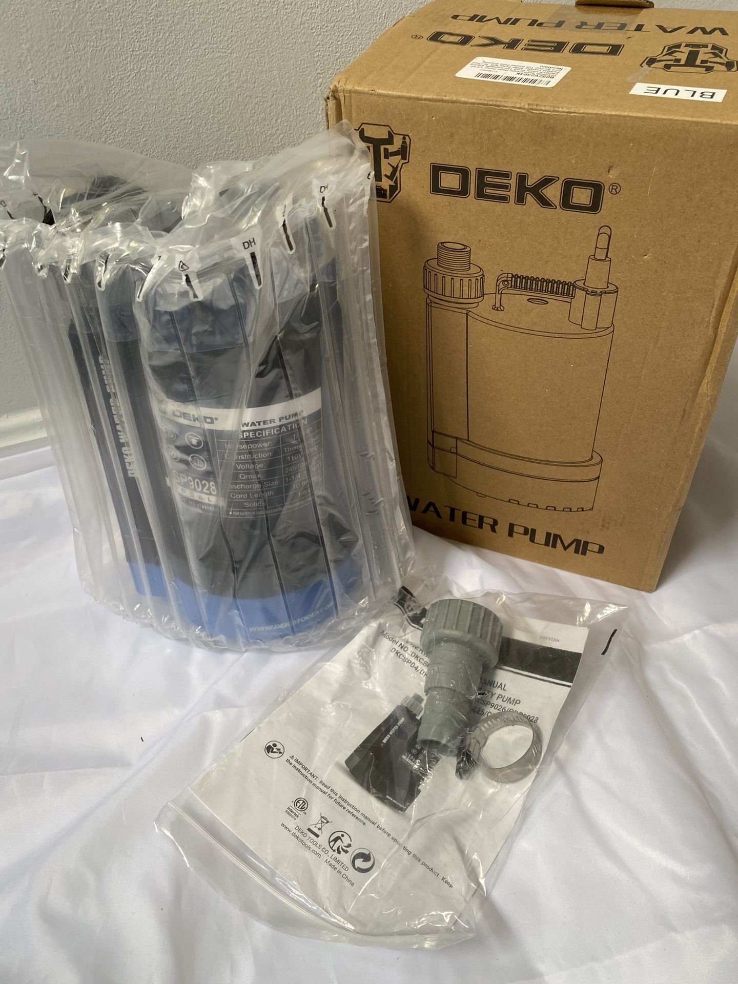 DEKOPRO CSP9028 Water Pump Blue 1/3HP 2450 GPH Submersible Utility Drain Pump