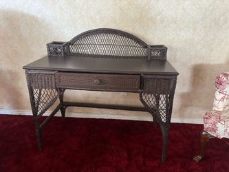 Brown wicker desk