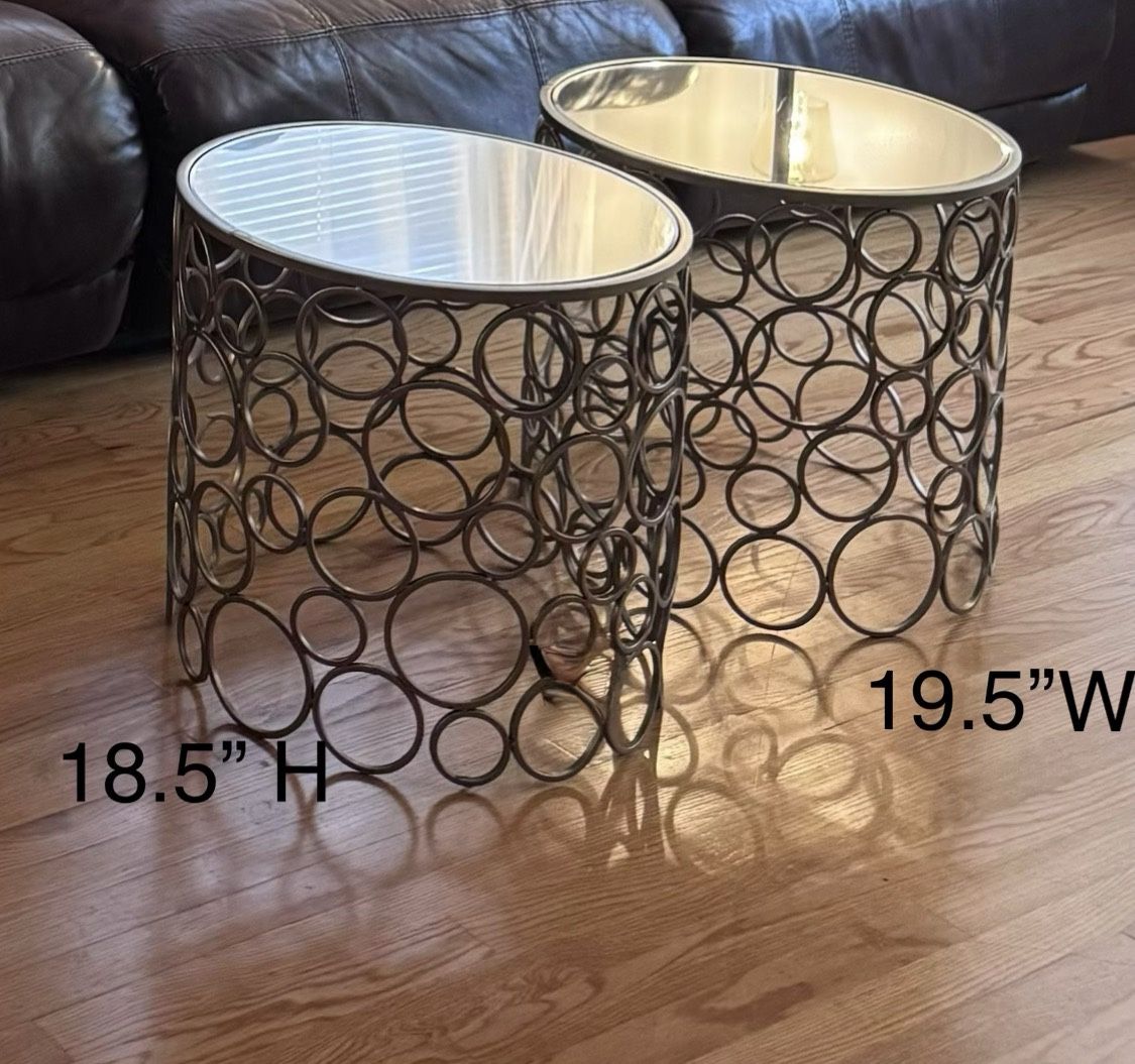 - Gold End Table with Marble Top - Round Accent Table - Gold and Marble Metal Side Table - End Table (glass Mirror /Gold) 2 Pack