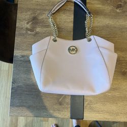 Michael Kors Pink Leather Tote with Gold Chain Straps