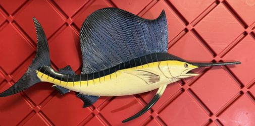 Hand Painted Blue Stripe Sailfish Sail Fish Wall Mount Decor