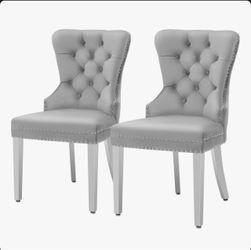 Gray Tufted Upholstered Dining Chairs Set of 2