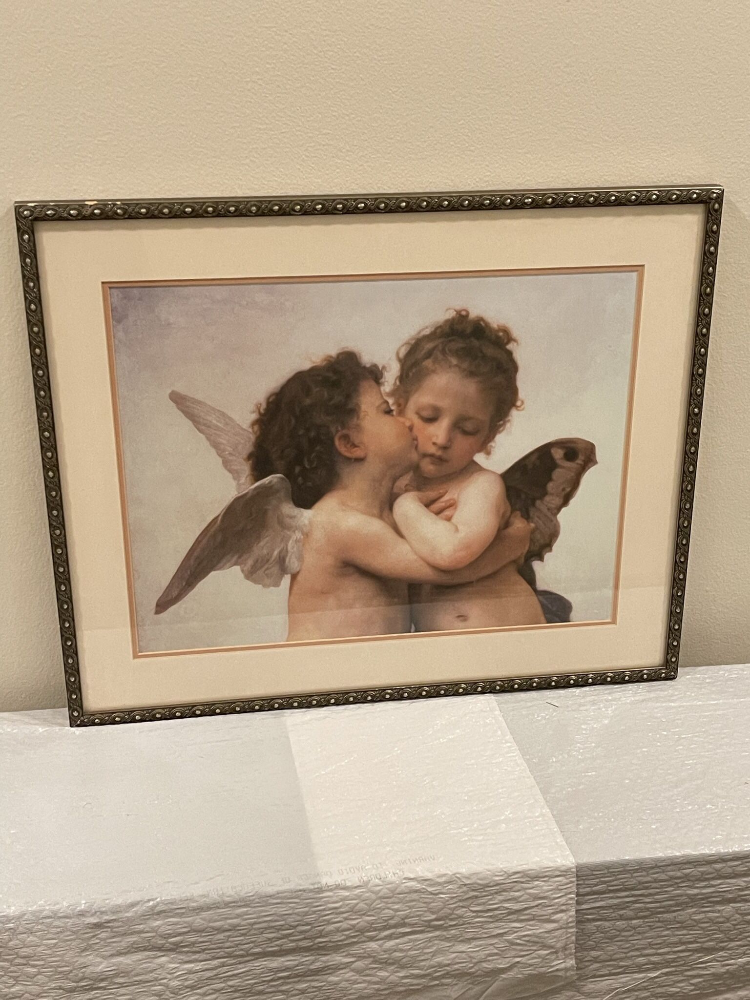 Gold-Finished Wood Framed Print of Winged CHERUBS (22"W x 18"H x .5" D) - firm price