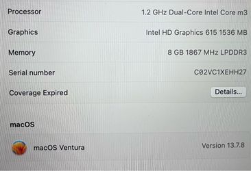 Apple MacBook 1.2GHz Intel Core m3 8GB