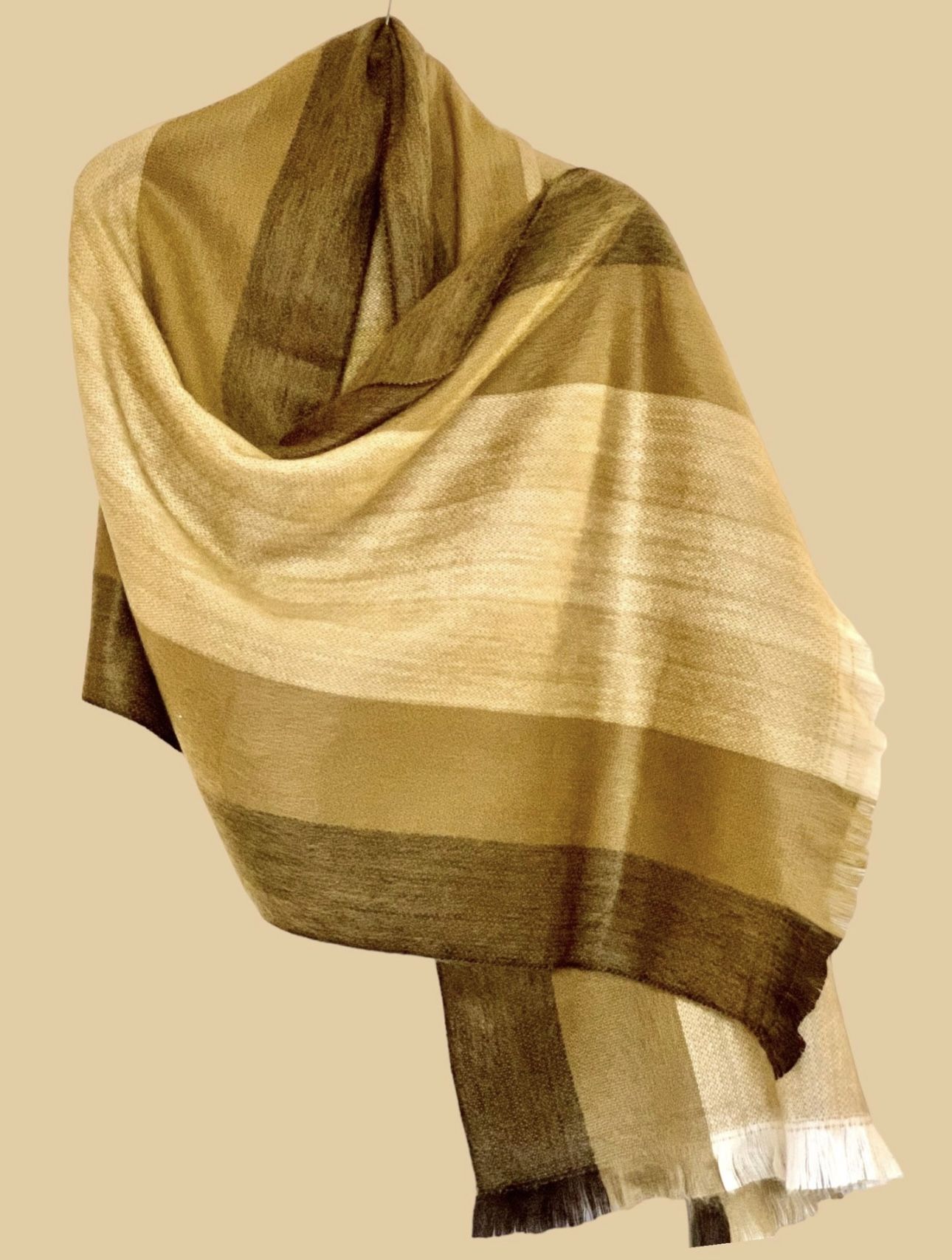 Soft And Cozy Alpaca Long Scarf/Shawl/Wrap. Color Beige And Brown. New Handmade Imported 