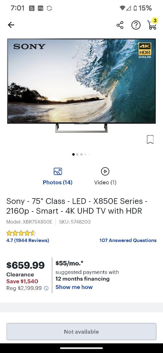 75" Sony HDR
