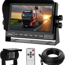 Backup Camera System Kit 7" LCD Reversing Monitor +Rear View Back Up Camera with 170 ° Wide Angle, Waterproof IP68, 18 Infrared Night Vision for Truck