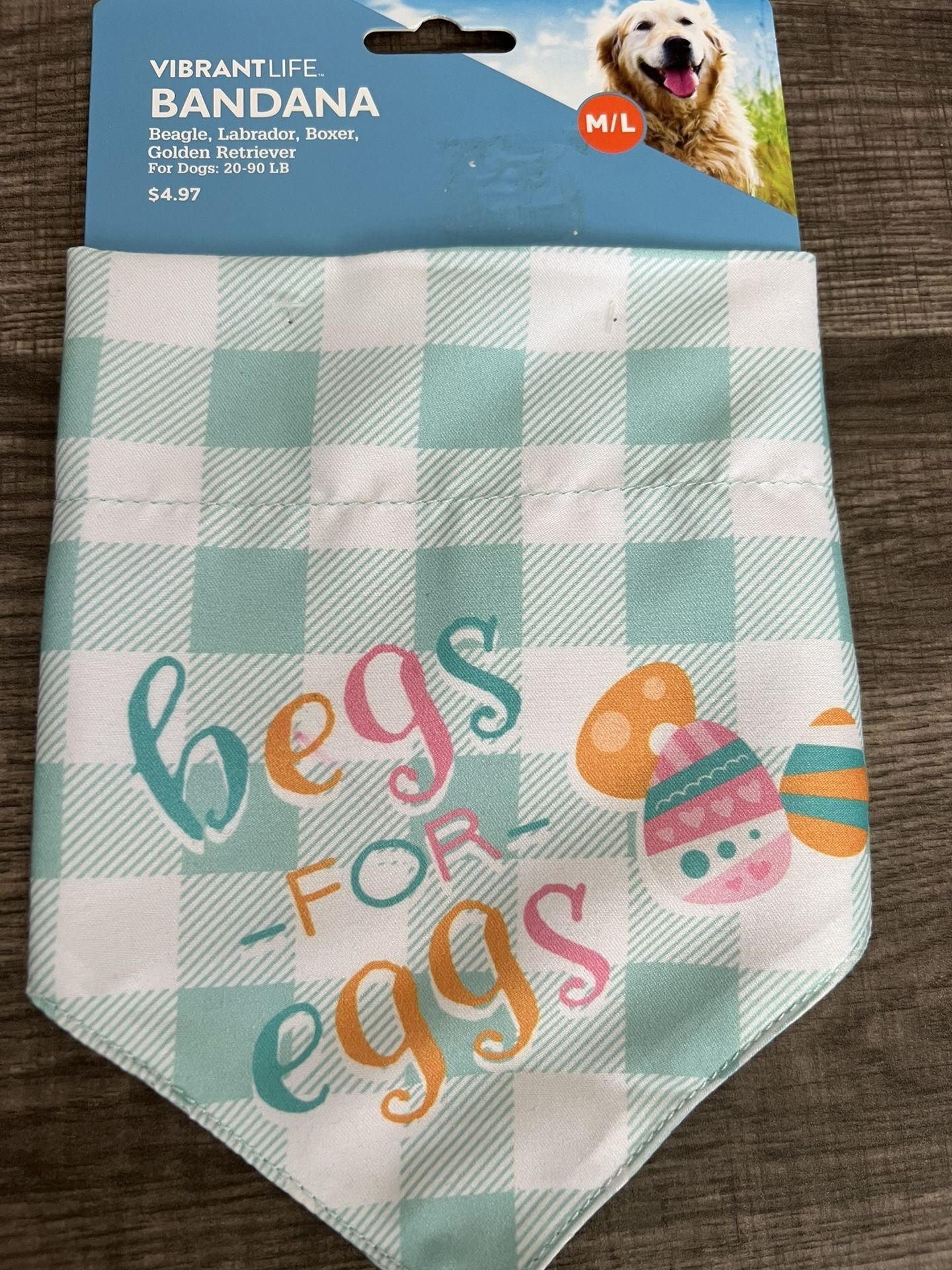 Easter Plaid Dog Bandana “begs for eggs”