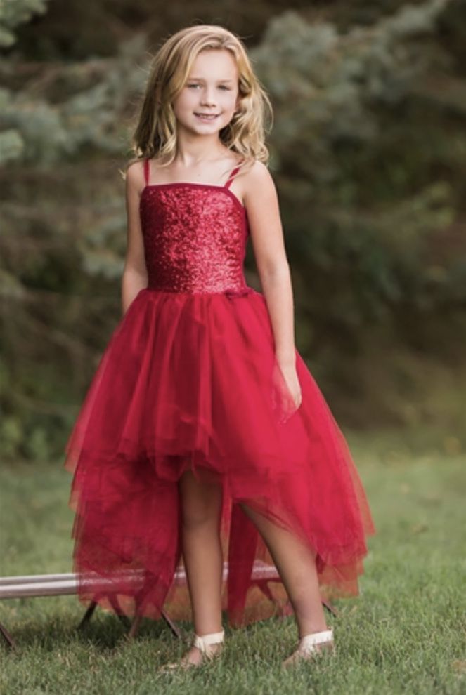 Ooh! La, La! Couture Red Sequin Kylee High Low Train Dress Girls Size 10