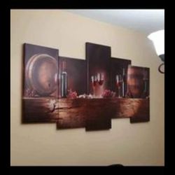 Large brown wine bottles 5-panel painting picture