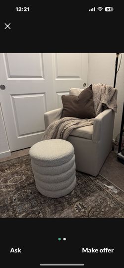 Meridian Furniture Aphia Collection Modern Contemporary Boucle Fabric Upholstered Ottoman With Deep Channel 