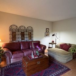 Dark Burgundy Leather Sofa + Chaise Lounge – Made in USA (Project Piece)