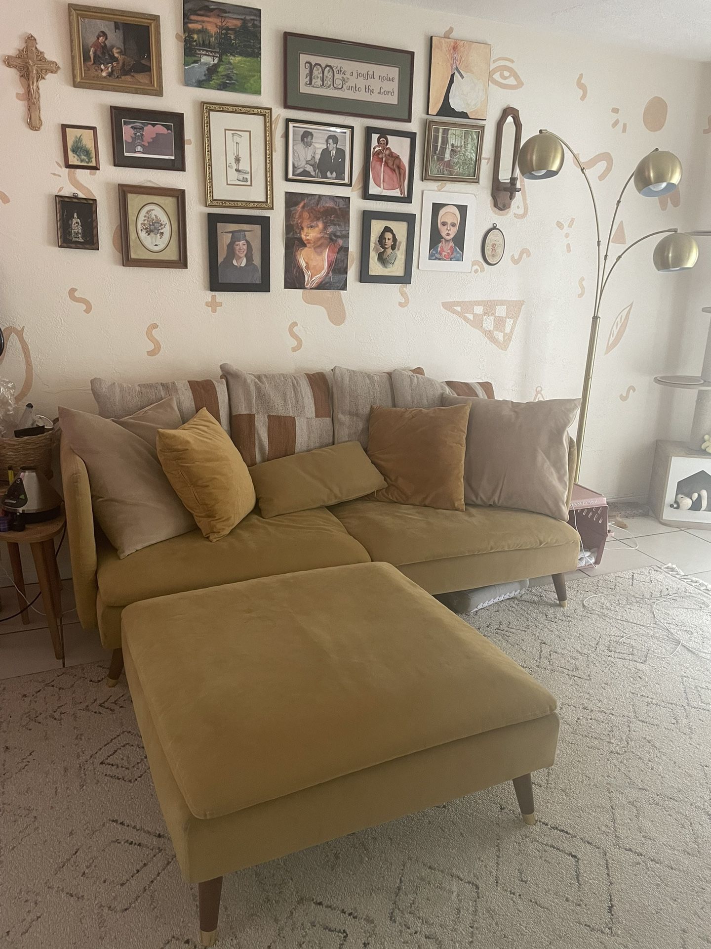 Yellow Linen IKEA MCM Couch And Ottoman
