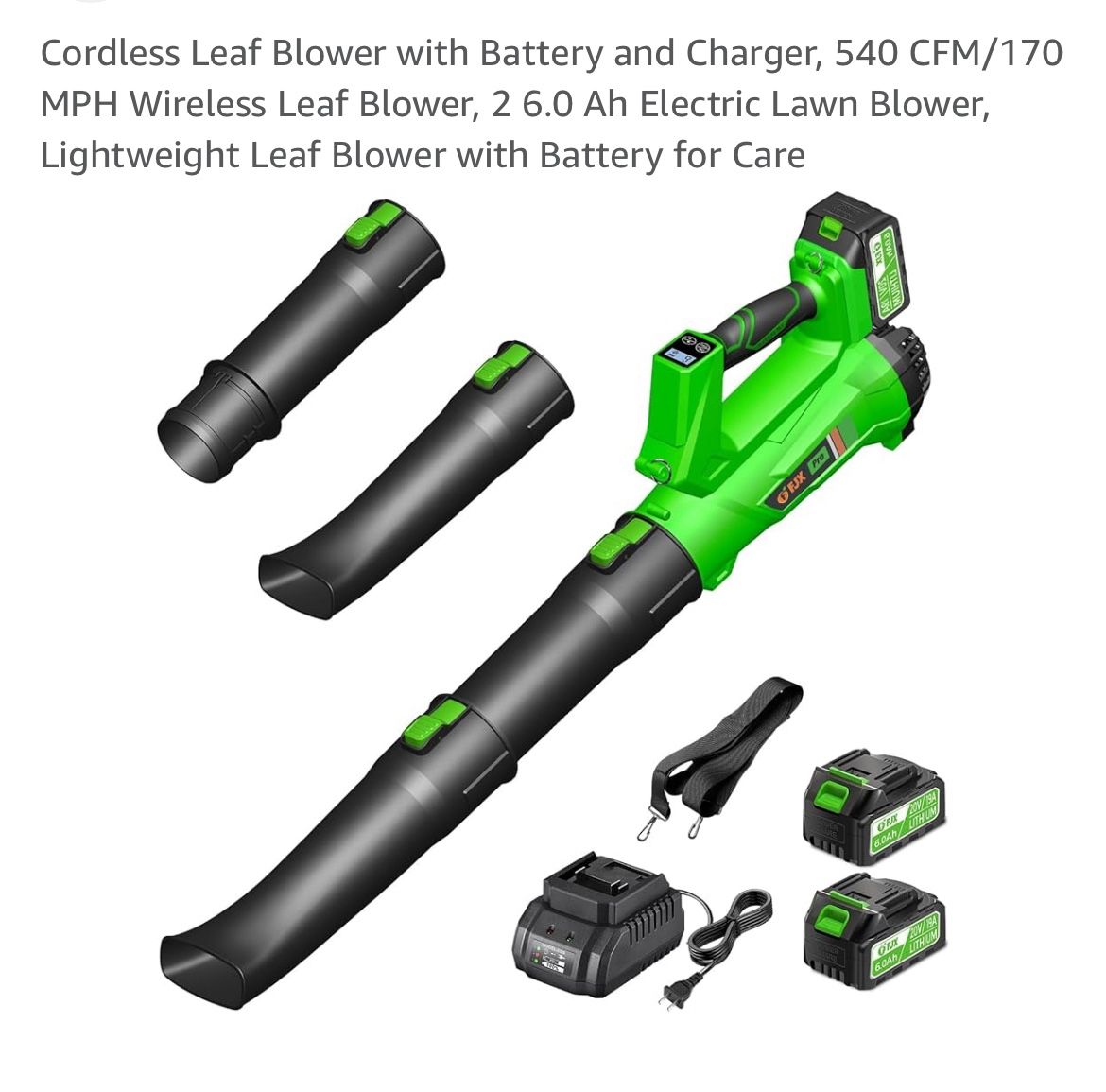 Cordless Leaf Blower with Battery and Charger, 540 CFM/170 MPH Wireless Leaf Blower, 2 6.0 Ah Electric Lawn Blower, Lightweight Leaf Blower with Batte