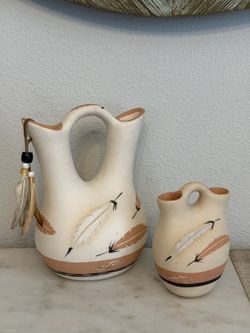 Set of 2 Southwestern Navajo Wedding Vases - Signed “Little Peach”
