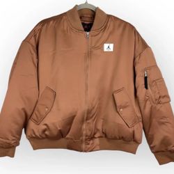 Nike Women Jordan Flight Renegade Oversized Bomber Satin Jacket Brown Sz XL NWT