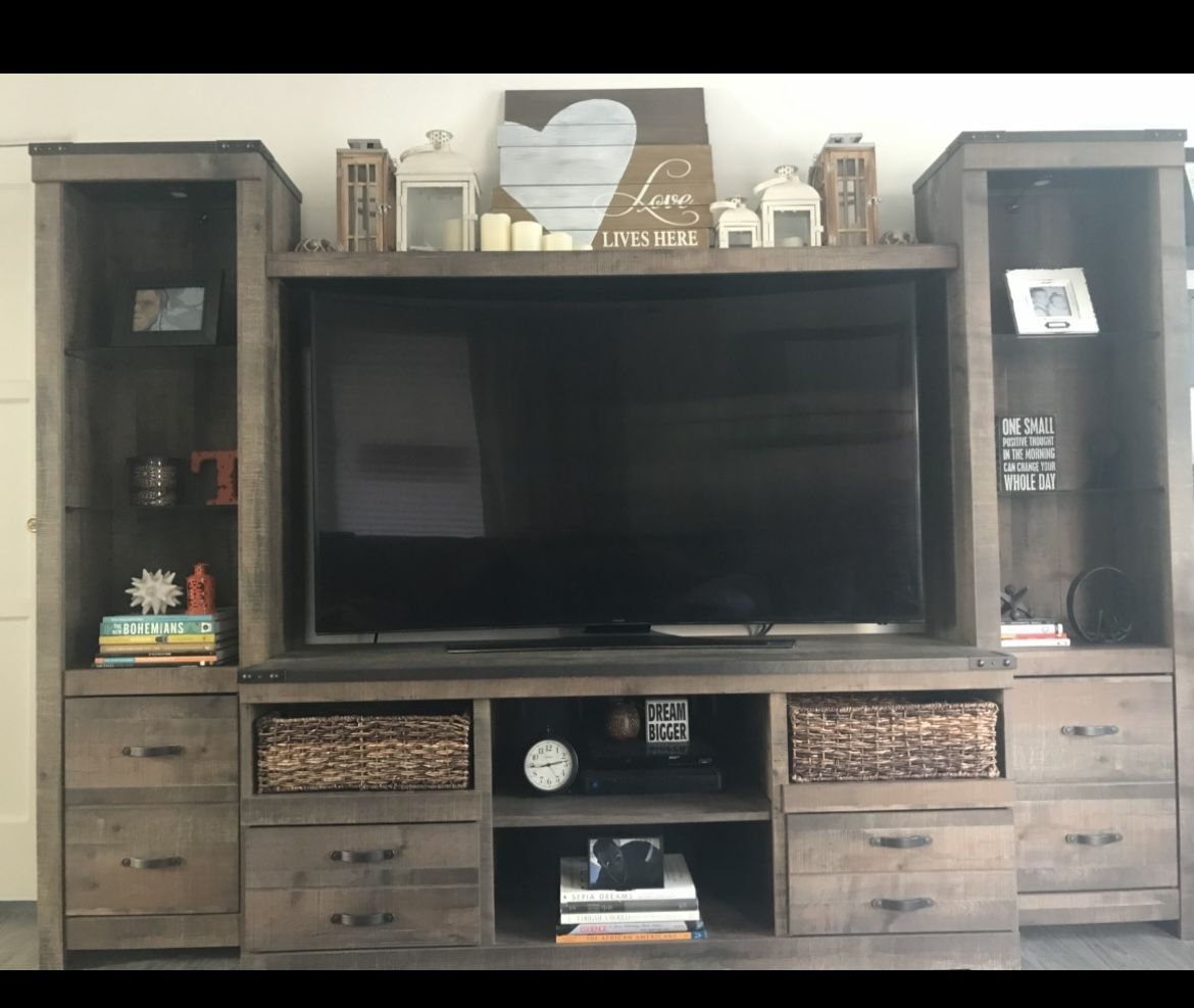 Beautiful and Unique Wall Unit + 2 End Tables