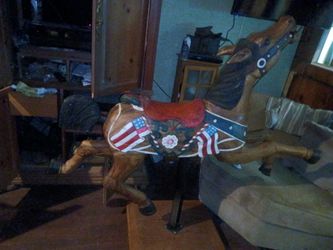 Large Wooden Carousel Horse In Stand