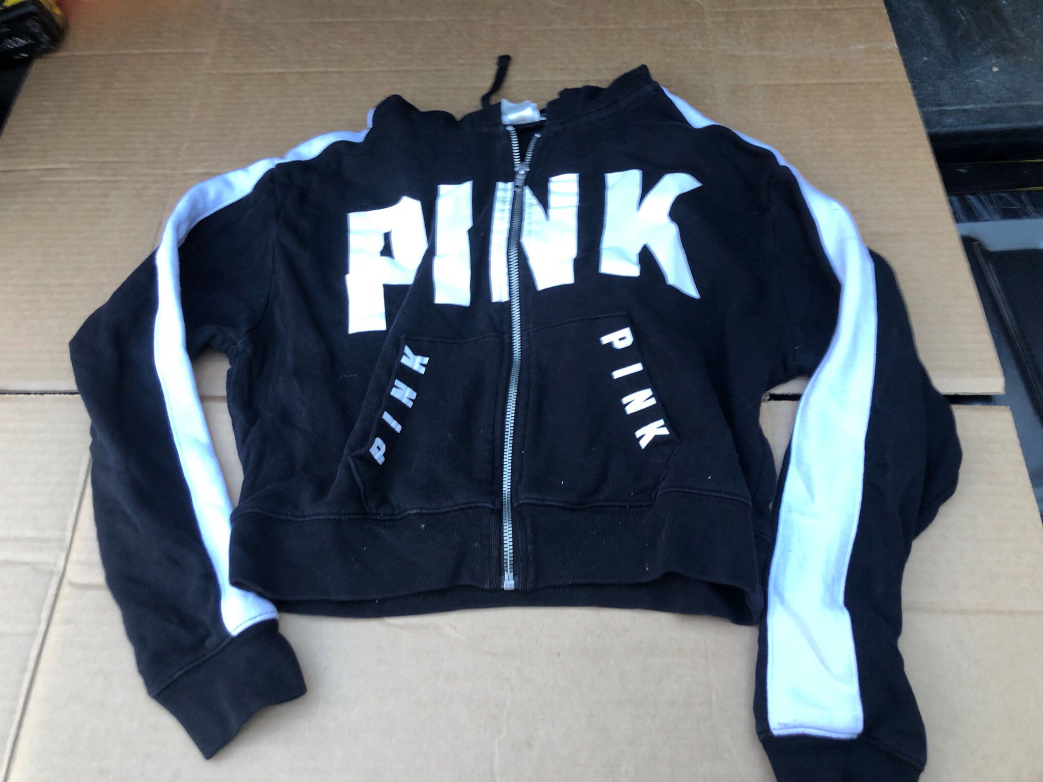 Pink Zip-up hoodie, black and white, size XS