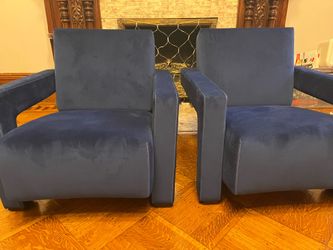 Pair of blue velvet Utrecht-style geometric sculptural armchairs