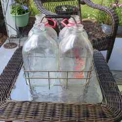 4 Vintage Milk Bottles With Carrier 