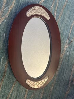 Cherry Wood Oval Mirror Plate 18” X 12” 