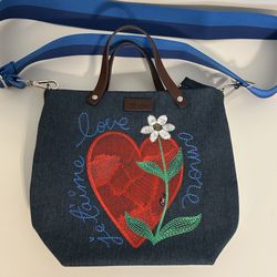 Brighton Embroidered Heart Denim Tote