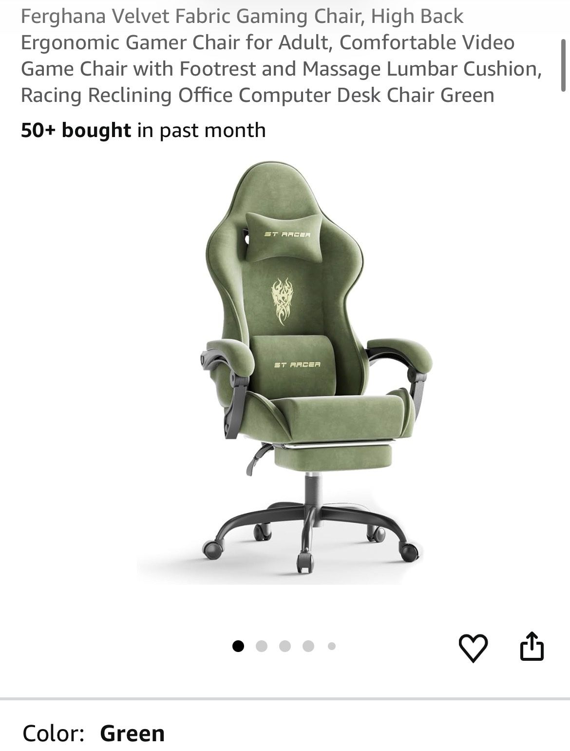 Ferghana Velvet Fabric Gaming Chair, High Back Ergonomic Gamer Chair for Adult, Comfortable Video Game Chair with Footrest and Massage Lumbar Cushion,